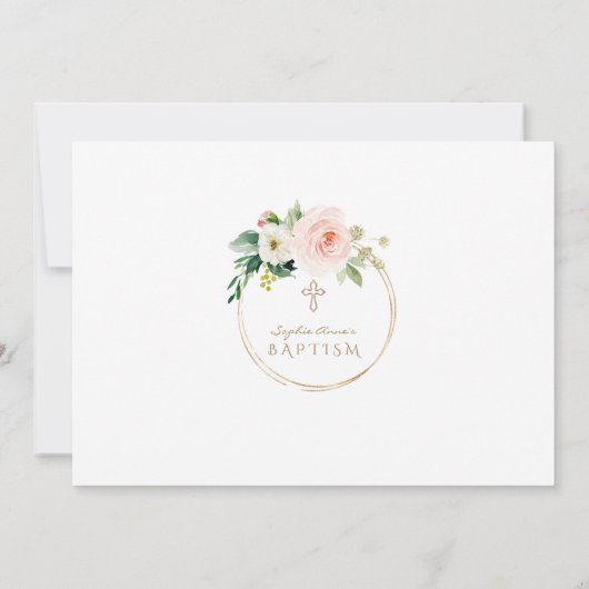 Charme Blush Roze Bloem Goud Meisje Foto Doop  Kaart (Achterkant)