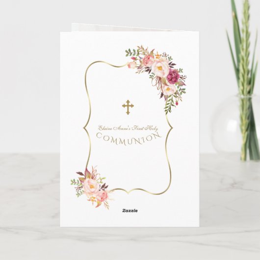 Charme Blush Roze Bloemen Meisje Foto Eerste Heili Bedankkaart (Achterkant)
