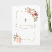 Charme Blush Roze Bloemen Meisje Foto Eerste Heili Bedankkaart (Voorkant)