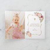Charme Blush Roze Bloemen Meisje Foto Eerste Heili Bedankkaart (Binnen)