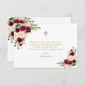 Charme Bourgondië Marsala Bloem Meisje Doop Bedankkaart (Voorkant / Achterkant)