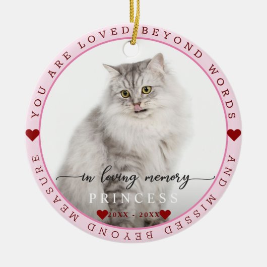 Charme Cute In Loving Memory Kat Foto Monogram Keramisch Ornament (Voorkant)