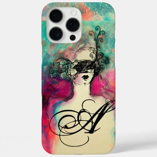 CHARME / Dame Met Masker Monogram Roze Teal Groen Case-Mate iPhone Case (Achterkant)