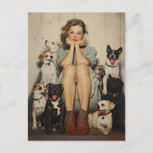  charme = een jonge vrouw omringd door honden briefkaart
