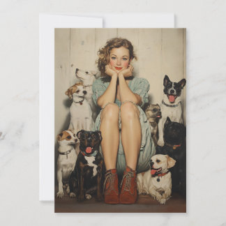 charme = een jonge vrouw omringd door honden kaart