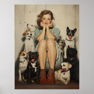  charme = een jonge vrouw omringd door honden poster