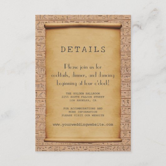 Charme  Egyptische Papyrus bruiloft receptie Informatiekaartje (Voorkant)