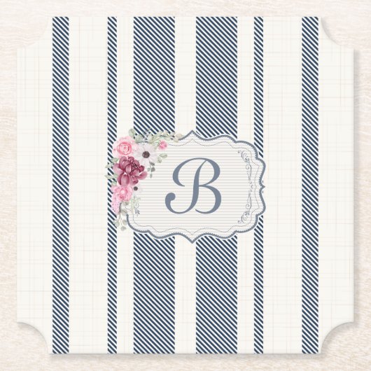 Charme Franse boerderij blauw en wit gestreept Kartonnen Onderzetters (Voorkant)