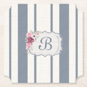 Charme Franse boerderij blauw en wit gestreept Kartonnen Onderzetters (Voorkant)