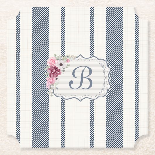 Charme Franse boerderij blauw en wit gestreept Kartonnen Onderzetters (Voorkant)