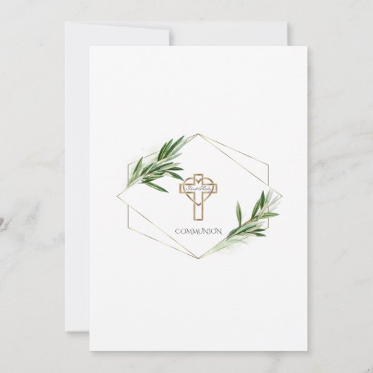 Charme Groene Olijfbladeren Goud Eerste Heilige Co Kaart (Achterkant)
