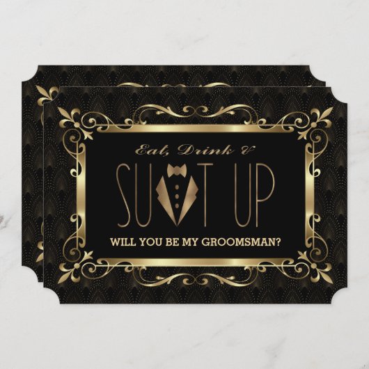 Charme Roaring 20s Goud Art Deco Wees mijn bruidsj Kaart (Voorkant / Achterkant)