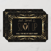 Charme Roaring 20s Goud Art Deco Wees mijn getuige Kaart (Voorkant / Achterkant)