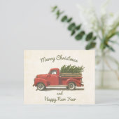  charme: rode truck met kerstboom briefkaart (Staand voorkant)