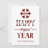 Charme Rood en Wit Gelukkig Nieuwjaar Feestdagenkaart (Voorkant)