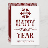Charme Rood en Wit Gelukkig Nieuwjaar Feestdagenkaart (Voorkant / Achterkant)