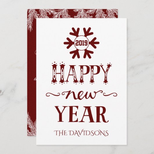 Charme Rood en Wit Gelukkig Nieuwjaar Feestdagenkaart (Voorkant / Achterkant)