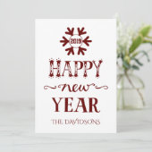 Charme Rood en Wit Gelukkig Nieuwjaar Feestdagenkaart (Staand voorkant)