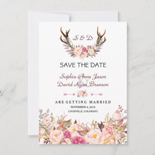 Charme Roze Blush Bloemige Geweien Bruiloft Save The Date (Voorkant)