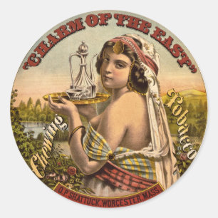 Charme van de Oost- kauwtabak ad 1872 Ronde Sticker