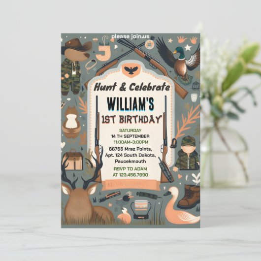 charme Wild Camo Oh Deer Eend jacht 1e verjaardag Kaart (Staand voorkant)