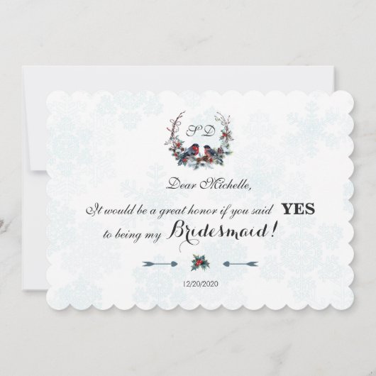 Charme Winterkrans Wil je mijn bruidsmeisje zijn Kaart (Achterkant)