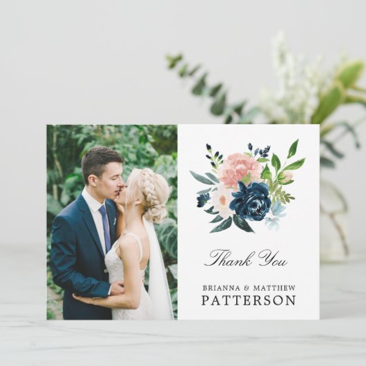Charmed bruiloft foto Floral dank u Bedankkaart (Staand voorkant)