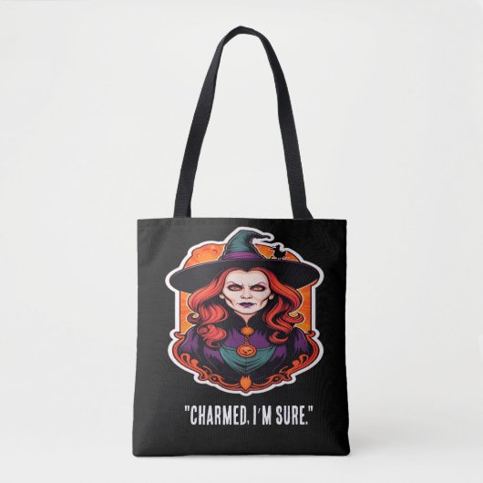 "Charmed, daar ben ik zeker van." grappige heks Tote Bag (Voorkant)