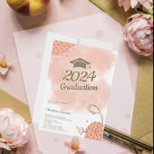 Charmerende unieke fuzz perzik afstudeer uitnodigi kaart