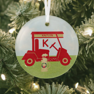 Charmige Kleurrijke Kar Rood Goud Naam Monogram Glas Ornament