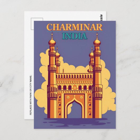 Charminar, India Reizen waterverf retro Briefkaart (Voorkant / Achterkant)
