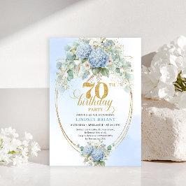 Charming 70th Birthday Blue Hydrangea Eucalyptus  Kaart