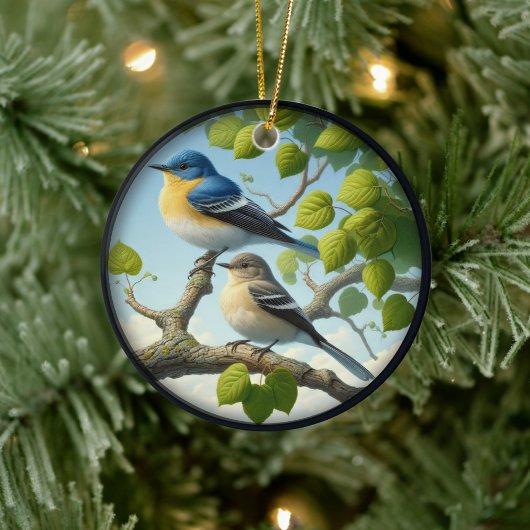 Charming Acadian Flycatchers Scene Christmas Keramisch Ornament
