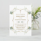 Charming Airy Greenery Gold Cross Dedication Kaart (Staand voorkant)