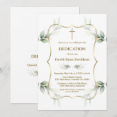 Charming Airy Greenery Gold Cross Dedication Kaart (Voorkant / Achterkant)