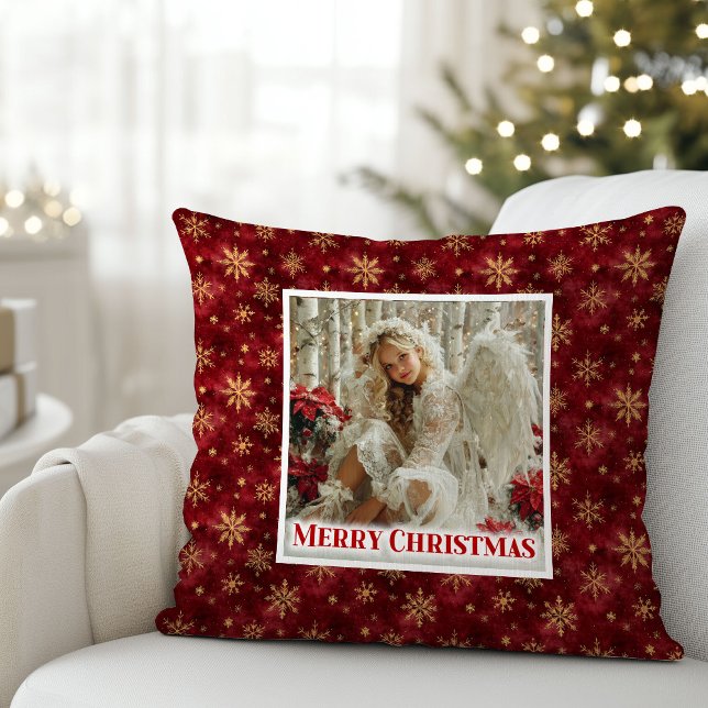 Charming Angel Poinsettia Red Gold Festive Christm Kussen (Charming Angel Poinsettia Red Gold Festive Christmas Pillow

)