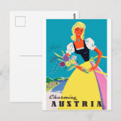 Charming Austria, vrouw met bloemen, illustratie Briefkaart (Voorkant / Achterkant)