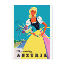 Charming Austria, vrouw met bloemen, illustratie