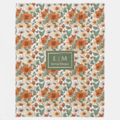 Charming Autumn Flowers Rusty Sage Green Blanket Fleece Deken (Voorkant)