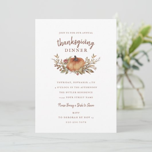 Charming Autumn Pumpkin Thanksgiving Dinner Kaart (Staand voorkant)