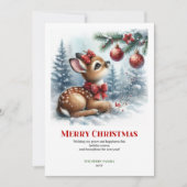 Charming Baby Deer Snowy Forest Watercolor Xmas Feestdagenkaart (Voorkant)