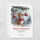 Charming Baby Deer Snowy Forest Watercolor Xmas Feestdagenkaart (Voorkant)