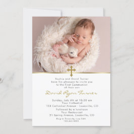 Charming Baby Foto Gold Cross Heilige Communie Kaart