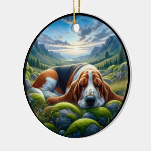 Charming Basset Hound Scene Keramisch Ornament (Links)
