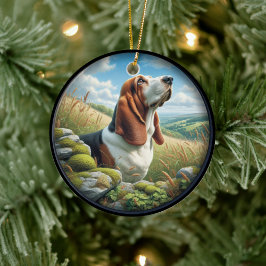 Charming Basset Hound Scene Keramisch Ornament