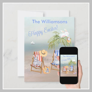 Charming Beach Bunnies Fun Happy Easter Kaart