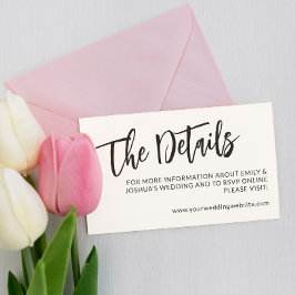 Charming Black Calligraphy Wedding Details Informatiekaartje