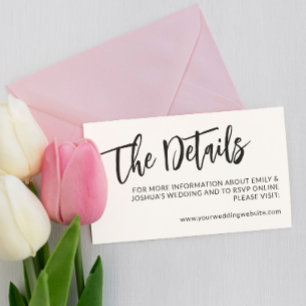 Charming Black Calligraphy Wedding Details Informatiekaartje