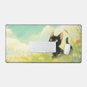 Charming Black Cat Golden Eye Sunny Wildflower Bureaumat (Keyboard & Muis)