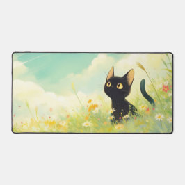 Charming Black Cat Golden Eye Sunny Wildflower Bureaumat